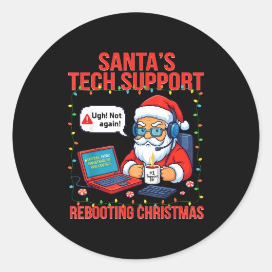 Sticker Rond Funny Santa Rebooting Support Engineer s Tech (Devant)