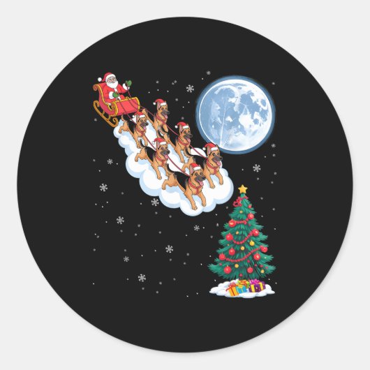 Sticker Rond Funny Santa Riding German Shepherd Dog Tree Christ (Devant)