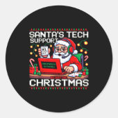 Sticker Rond Funny Santa's Tech Suprt Rebooting Christmas Ugly (Devant)