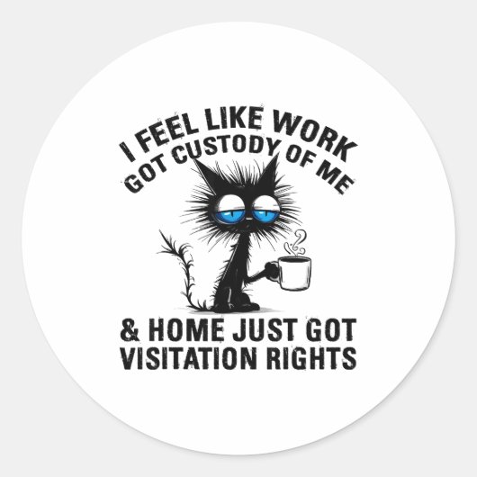 Sticker Rond Funny Sarcastic Cat I Feel Like Work Got Custody O (Devant)