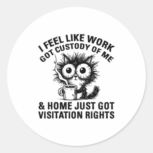 Sticker Rond Funny Sarcastic Cat I Feel Like Work Got Custody O (Devant)