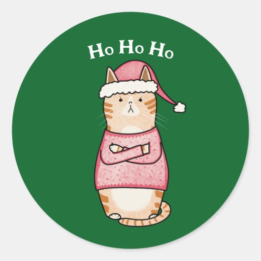 Sticker Rond Funny Sarcastic Orange Chat Noël (Devant)
