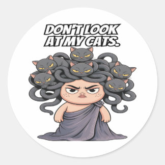 Sticker Rond Funny Sassy Mythologie Amoureux des chats Medusa