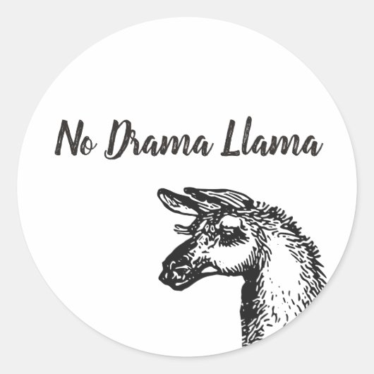 Sticker Rond Funny Sassy No Drama Llama Dessin noir et blanc (Devant)