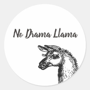 Sticker Rond Funny Sassy No Drama Llama Dessin noir et blanc