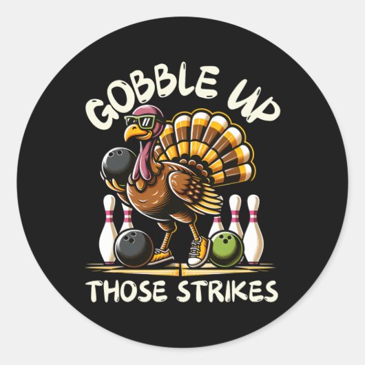Sticker Rond Funny Saying Turkey Playing Bowling Thanksgiving H (Devant)