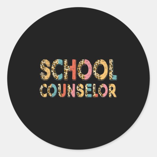 Sticker Rond Funny School Counselor Teacher Leopard School Coun (Devant)