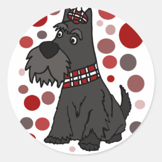 Sticker Rond Funny Scottish Terrier and Circles Art