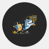 Sticker Rond Funny Shark Dreidel Menorah Hanukkah Kids Womens M (Devant)