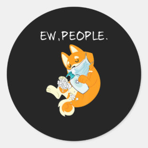 Sticker Rond Funny Shiba Inu Ew People Chien Cadeau