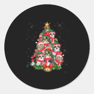 Sticker Rond Funny Shih Tzu sapin de Noël Amoureux des chiens X
