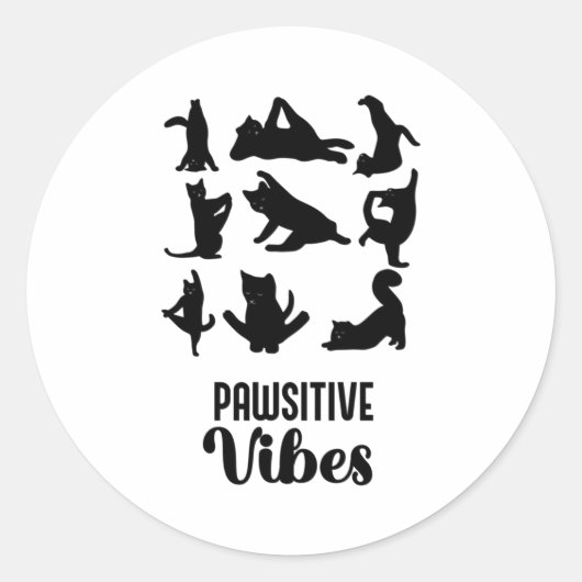 Sticker Rond Funny Six Cats Yoga Sitions (Devant)