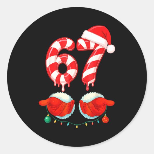 Sticker Rond Funny Six Seven 67 Christmas Candy Cane  (Devant)
