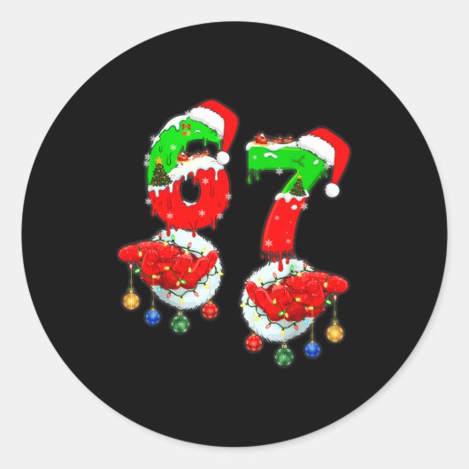 Sticker Rond Funny Six Seven 67 Meme 6 7 Christmas Santa Hand B (Devant)