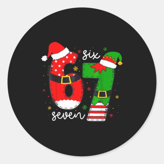 Sticker Rond Funny Six Seven 67 Meme 6 7 Elf Santa Christmas Pa (Devant)