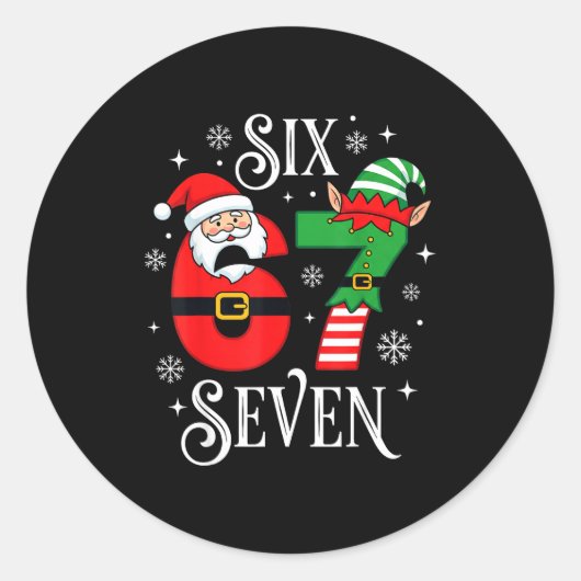 Sticker Rond Funny Six Seven 67 Meme 6 7 Elf Santa Christmas Pa (Devant)
