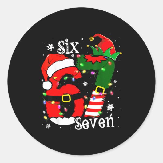 Sticker Rond Funny Six Seven 67 Meme 6 7 Elf Santa Christmas Pa (Devant)