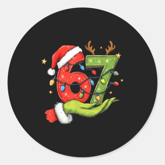 Sticker Rond Funny Six Seven 67 Meme Santa Christmas Brainrot P (Devant)