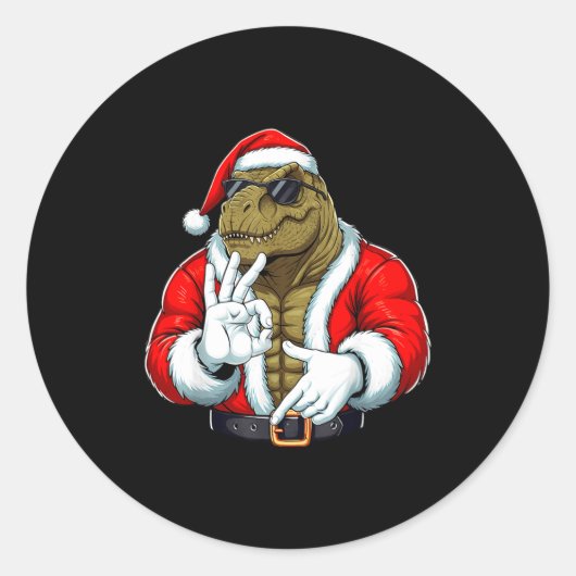 Sticker Rond Funny Six Seven 67 Meme T-rex Christmas Men Boys T (Devant)