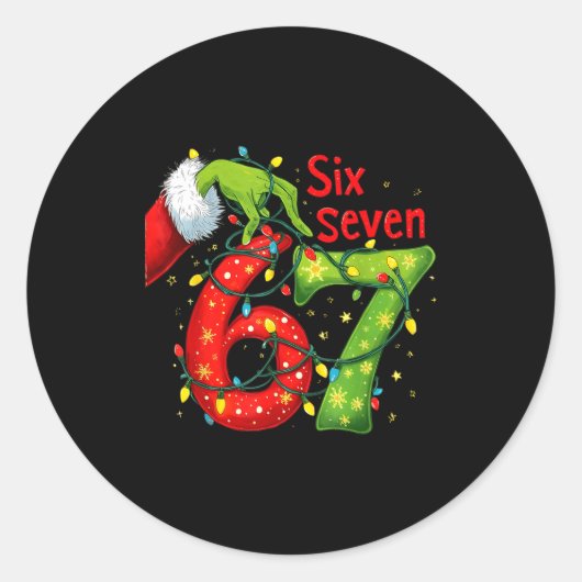 Sticker Rond Funny Six Seven 6 7 Meme 67 Xmas Hand Christmas Co (Devant)