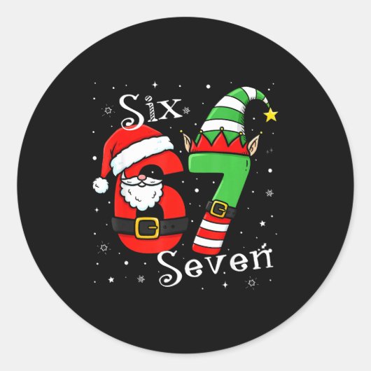 Sticker Rond Funny Six Seven 6 7 Meme Christmas Santa Elf Numbe (Devant)