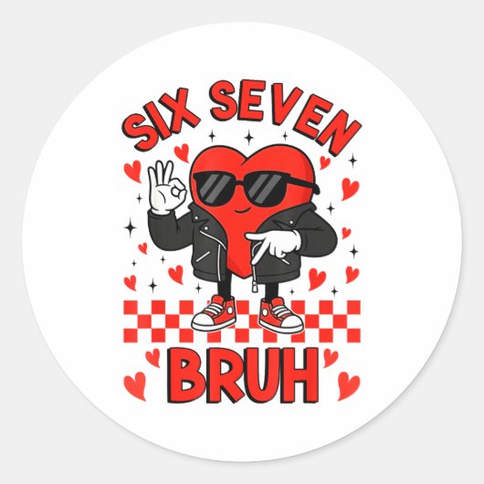 Sticker Rond Funny Six Seven Bruh 6 7 Meme Valentines Heart Boy (Devant)