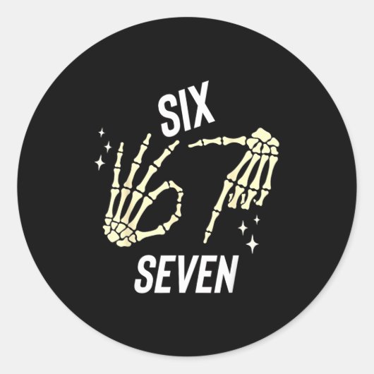 Sticker Rond Funny Six Seven Gen Alpha Slang Meme 6 7 Skeleton (Devant)