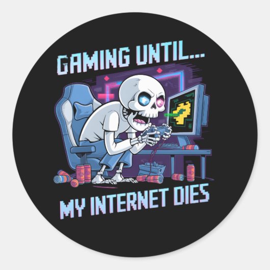Sticker Rond Funny Skeleton Gamer Design cadeau (Devant)