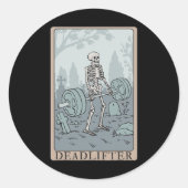 Sticker Rond Funny Skeleton Tarot Card Deadlifter Bodybuilding (Devant)