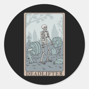 Sticker Rond Funny Skeleton Tarot Card Deadlifter Bodybuilding