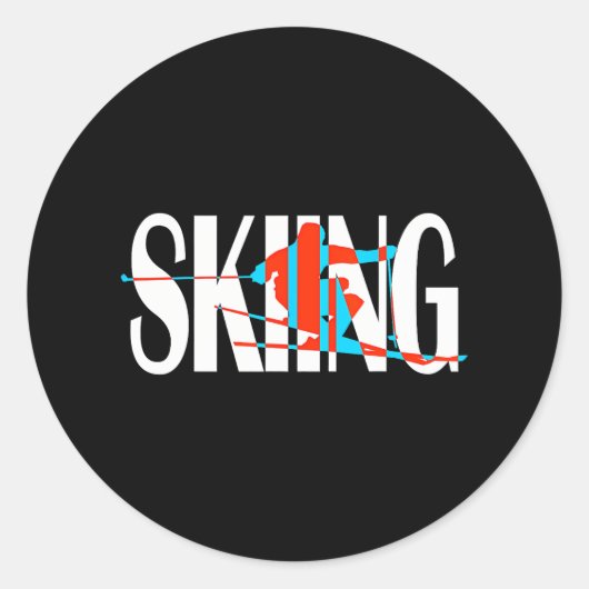 Sticker Rond Funny Ski Cool d'hiver Freeskier (Devant)