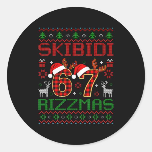 Sticker Rond Funny Skibidi Rizzmas Meme Ugly Christmas Vibes Xm (Devant)
