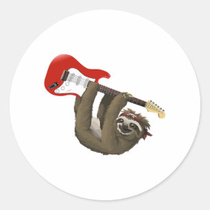 Sticker Rond Funny Sloth Jouer Guitare Rockstar