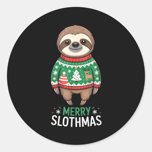 Sticker Rond Funny Sloth Lover Christmas Merry Slothmas Ugly Ho (Devant)