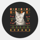 Sticker Rond Funny Smoking Cat Meme Christmas Ugly Sweaters For (Devant)