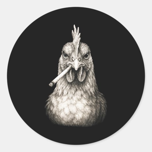 Sticker Rond Funny Smoking Chicken Cigarette Gen Z Meme Farm An (Devant)