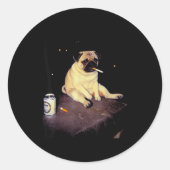 Sticker Rond Funny Smoking Dog Pug Meme  (Devant)