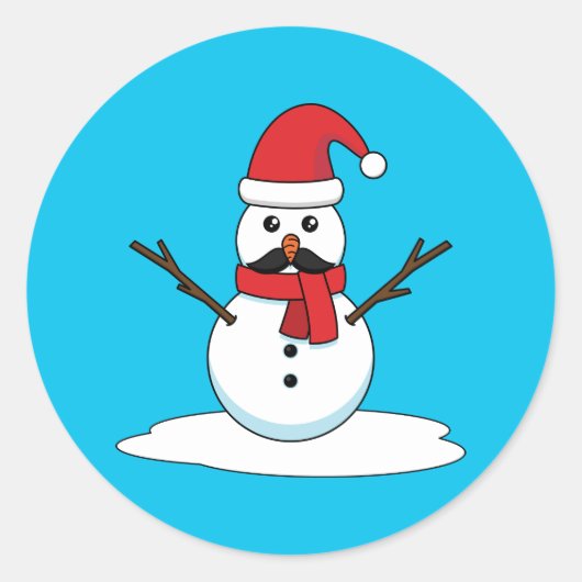 Sticker Rond Funny Snowman avec Moustache et carotte (Devant)