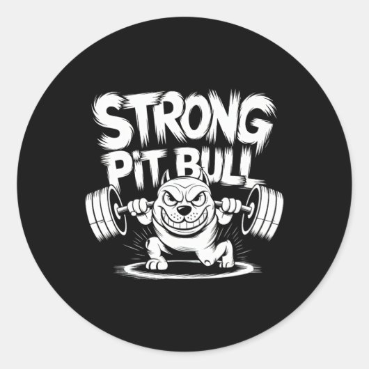 Sticker Rond Funny Strong Crucifix Lifting Pitbull (Devant)