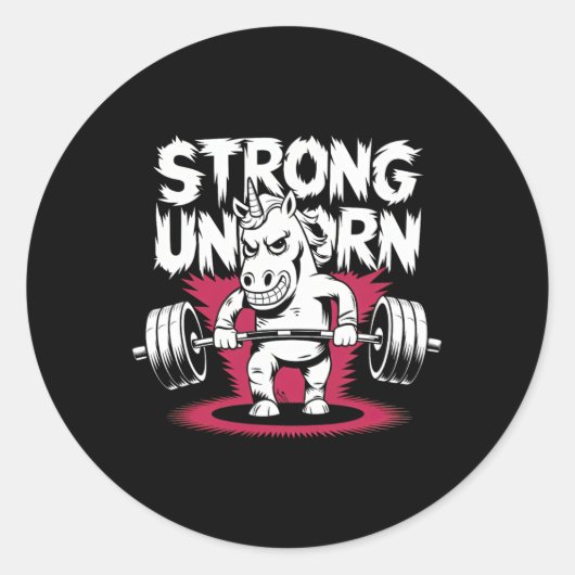Sticker Rond Funny Strong Deadlift Bodybuilding Unicorn (Devant)