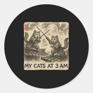 Sticker Rond Funny Sumi-e Kawaii peinture à l'encre japonais Me