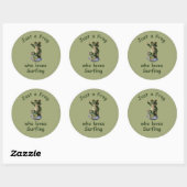 Sticker Rond Funny surf Kawai grenouille (Feuille)