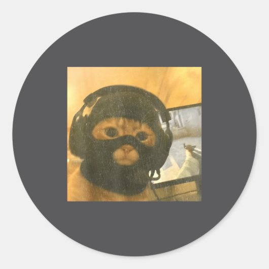Sticker Rond Funny Tactical Gamer Cat Meme Graphic  (Devant)