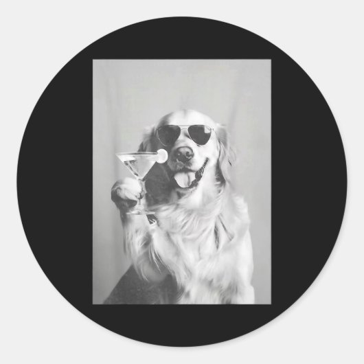 Sticker Rond Funny Tail Dog Golden Retriever With Sungles Marti (Devant)