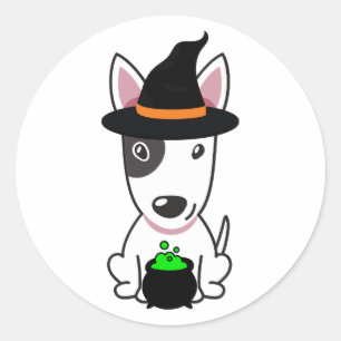 Sticker Rond Funny taureau terrier chien est une sorcière