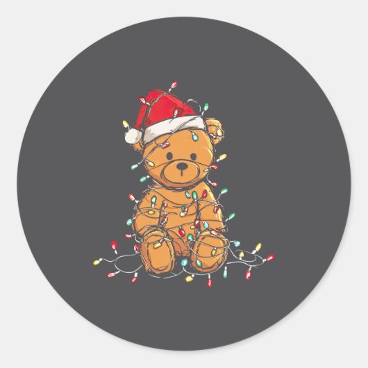 Sticker Rond Funny Teddy Bear Christmas Graphics Lights Lover L (Devant)