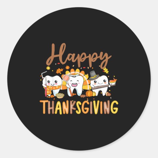 Sticker Rond Funny Teeth Thanksgiving Dentist Turkey Dental Squ (Devant)