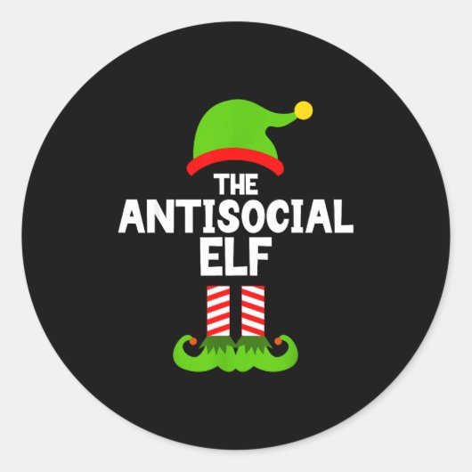 Sticker Rond Funny The Antisocial Elf Christmas Family Pajama A (Devant)