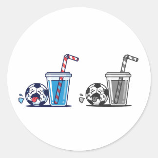 Sticker Rond Funny Thirsty Soccer Ball Needing Cold Water Drink