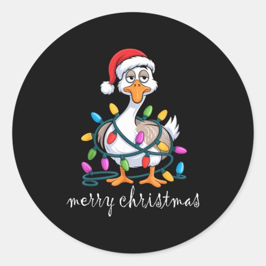 Sticker Rond Funny Tired Goose Christmas Lights Silly Holiday F (Devant)
